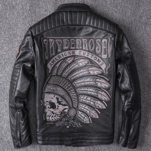YR!Free shipping.wholesales.dropship.outlet Indian embroidery rider leather jacket.black slim.fashion cowhide coat