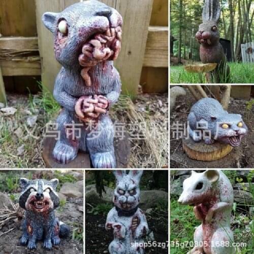 Artificial Animal Figurine Creepy Corpse Rabbit Statue Halloween Table Ornament for Garden Sculpture Forest Garden Decoration