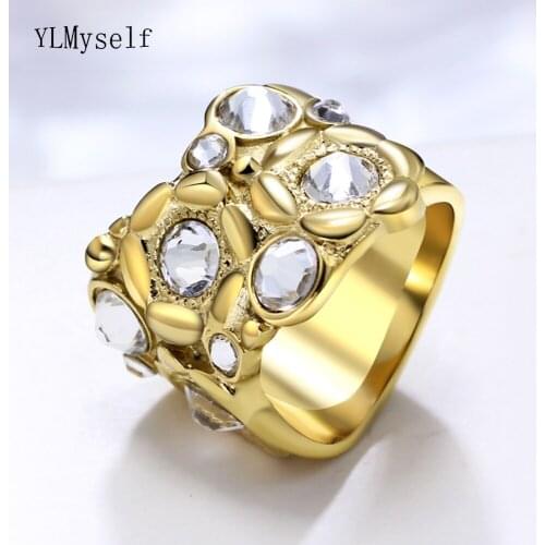 316l Stainless Steel Jewelry & Accessories crystal fashion jewellery ring Gold-color finger rings for women