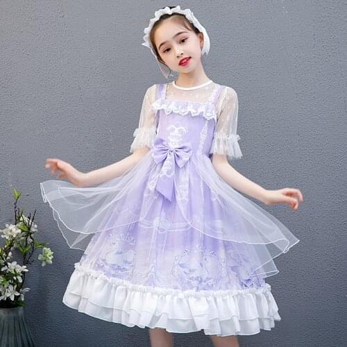 New 4PC Lolita Suit Kids Girls Summer Kawaii Sweet Cute Princess Dresses Lolita Suspender Skirt Birthday Party Prom Skirt 2021