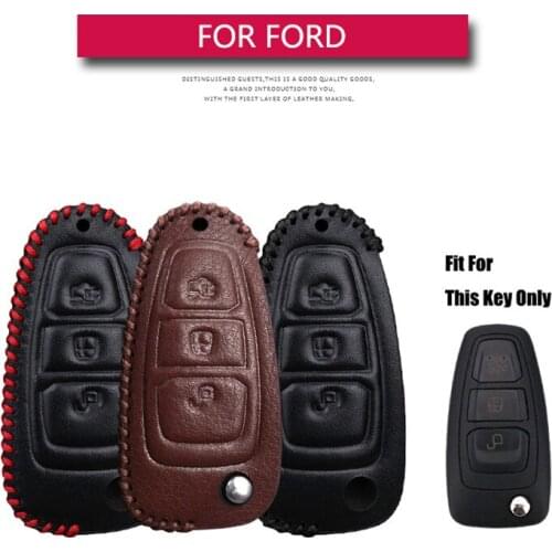 Leather 3Button Flip Car Key Case Cover For Ford Focus 2 3 For Ford Fiesta MK2 MK3 MK7 Key Holder Key Parts Skin Shell Styling