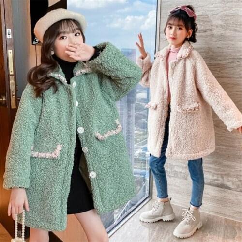 Girls Boys Babys Coat Jacket Outwear 2021 Cute Fur Thicken Winter Plus Velvet Warm Tracksuit Fleece Childrens Clothing