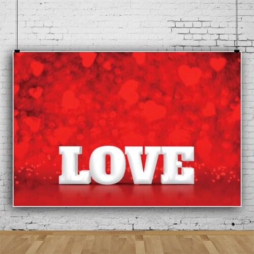 Laeacco Valentines Day Decor White LOVE Pattern Photography Backdrop Red Love Heart Customized Poster Pattern Photo Background