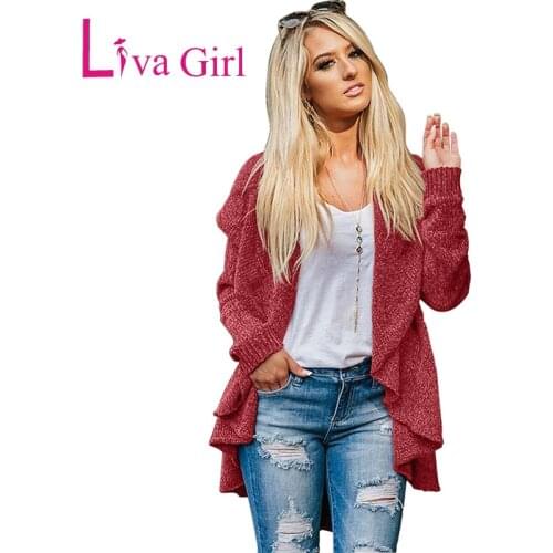 LIVA GIRL Winter Casual Outwear Knitted Cardigans Women Autumn Long Sleeve Chenille Black Sweaters Brief Draped Sueter Mujer XXL
