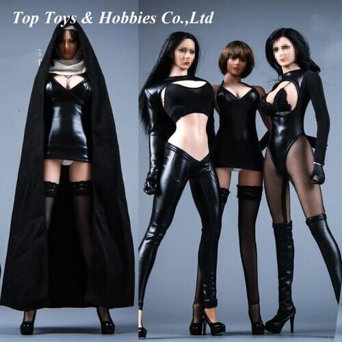1/6 Scale Leather Church girl nun Clothes Model 19XG60 Nun cloak hood Cross necklace Toys Female PU clothing set