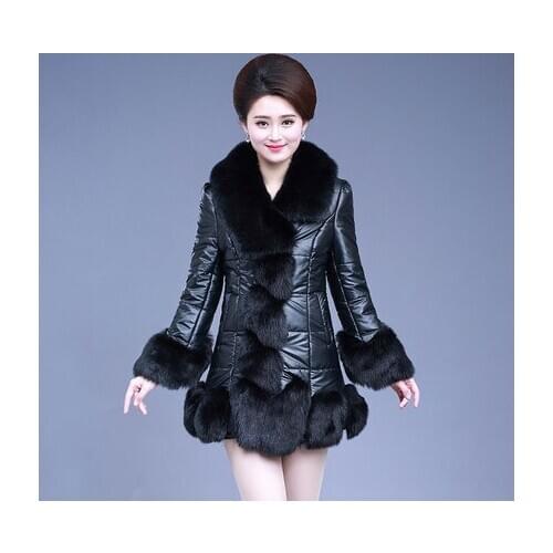 MLCRIYG Plus Size 4XL Women Winter Warm Faux Leather Jackets Female Patchwork Long Slim Fur Coat Outwear casacas mujer LX298