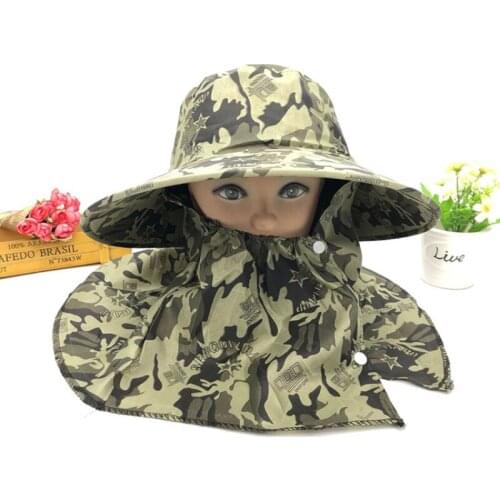 Spring and Summer Big Along The Mens Camouflage Sun Protection Sun Hat Outdoor Mens Fishing Cap Cycling Face Hat Tea Hat