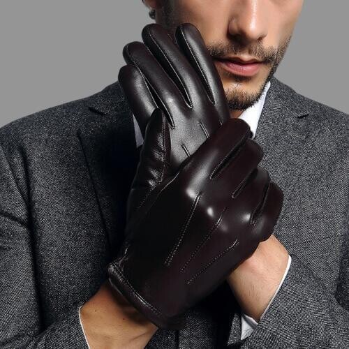 Genuien Leather Male Gloves Autumn Winter Thicken Warm Driving Sheepskin Gloves Man Fashion Simple Leather Gloves TU2018