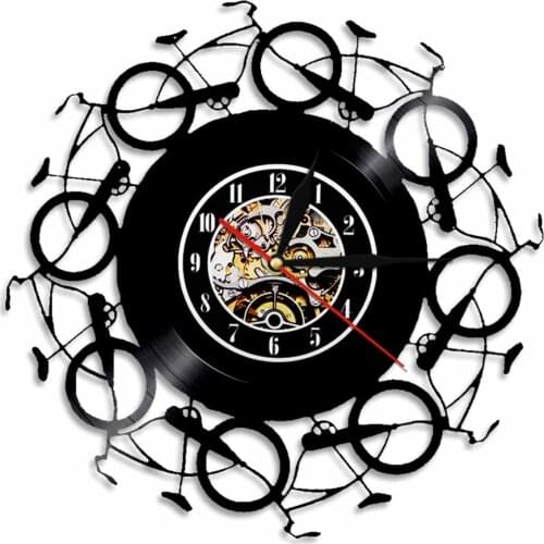 Retro Bicycles Wall Clock Vinyl LP Record Time Clocks LED Light Vintage Timepiece Home Decor Wall Watch Bikes Cycle Lover Gift