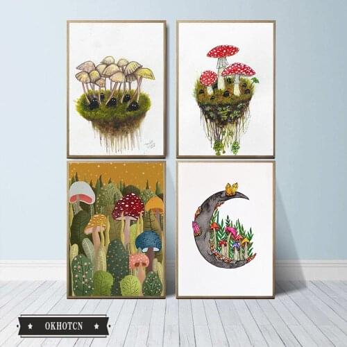 Nature Forest Watercolor Mushroom Posters and Prints Modular Canvas Painting Wall Art Pictures for Kids Room Home Decoration