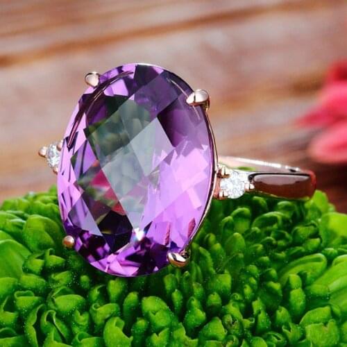 925 New Fashion Luxury Ring Rose Gold Plated High-end Oval-Shaped Amethyst Adjustable For Women Engagement Fine Jewelry Gift