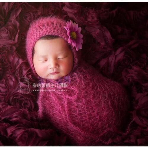 Newborn Knit hat and wrap Full set High quality mohair Sweater wrap Baby Soft Hat Newborn Photography props Swaddle Layer