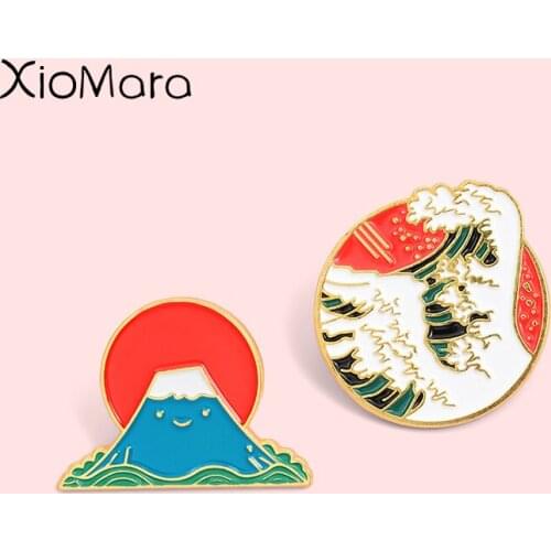 Ocean Sea Wave Mount Fuji Enamel Pins Japanese style Landscape Badge Art Artist Jewelry Brooches Lapel Pin For Friends Gifts