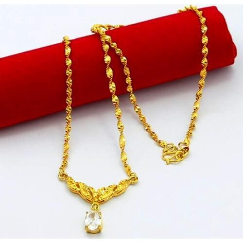 High Quality 24K Gold Color Chain Necklaces Pendant with CZ Necklace Jewelry for Wome luxury Trinket Gifts collar para mujer