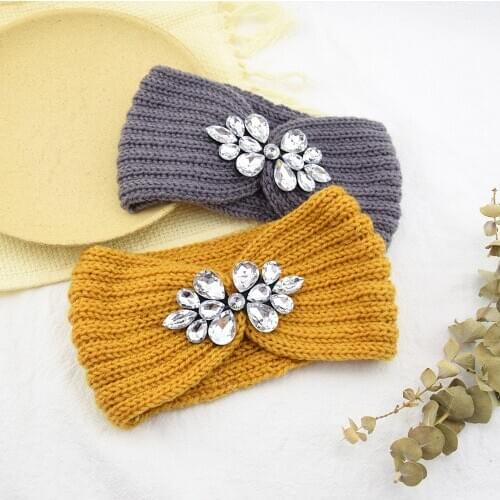 Diamond-encrusted Knitted Hairband with Ear-guarding Head Cover Wash Yoga Trend Hair Accessories Warm Hairline Headband