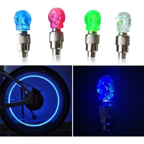 1Pc LED Car Bike Wheel Tire Tyre Valve Dust Cap Skull Shape Neon Spoke Flash Lights Car Motorbike Valve Stems Caps Accessories