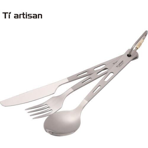 Rover Camel Titanium 3 pieces set Spoon Fork Knife Portable Cutlery Travel Tableware for Outdoor Camping Ta8106p