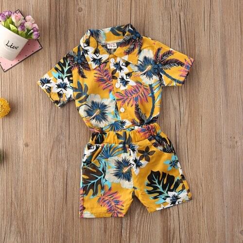 Baby Boy Clothes Toddler Kids Clothing Fashion Printed Flower Leaf Short Sleeve Shirt + Shorts Boy Set 1 - 5 Years Costume