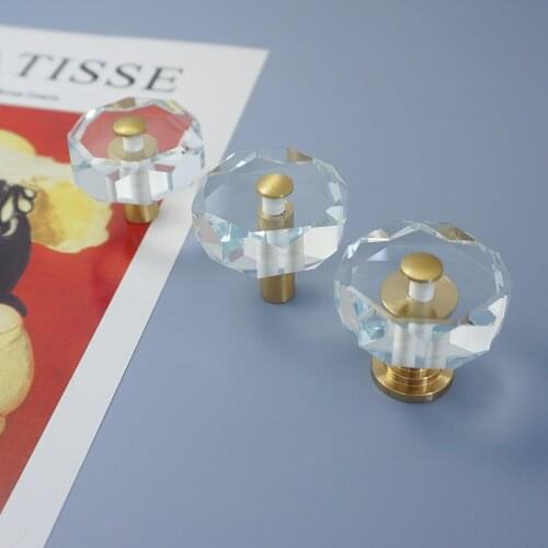Crystal Glass Cabinet Pulls Handles Brass Drawer Dresser Wardrobe Knob Kitchen Cupboard Door Pull Handle Furniture Hardware