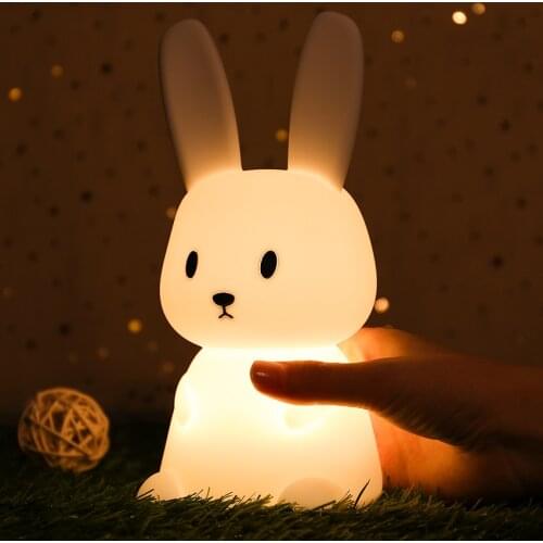 Rabbit Kids Night Light USB LED Night Lamp Cute Soft Silicon Touch Sensor Bunny Lamp Bedroom Room Lihting Baby Christmas Gifts