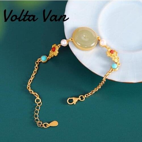 Volta Van 925 Sterling Silver Charm Bracelets Vintage Jade Turquoise Pearl 2021 New Fine Jewelry Elegant Fashion Women Bracelet