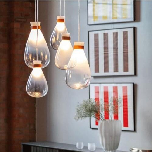 Nordic restaurant gradient Pedant lamp modern simple living room bedroom creative hotel bar glass drop small Chandelier