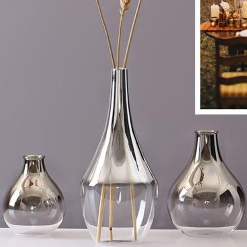 Nordic Flower Glass Vase Silver Gradient Dried Nordic Flower Vase Decorative Glasses Home Decoration Plants Pots Plant Holder