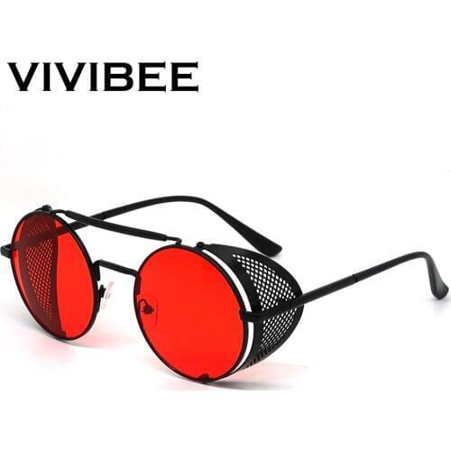 2020 Trends Steampunk Men Sunglasses Round Gothic Red Lens Metal Women Sun Glasses Hip Pop Style Cool Eyewear