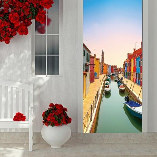 Modern 3D Photo Wall Paper PVC Sticker Venice Water Town Painting Wall Mural for Living Room Bedroom Bathroom Hallway Door Decor