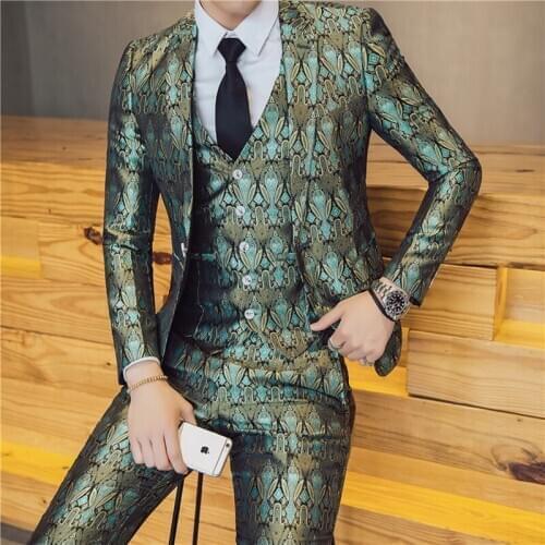 Peacock Pattern Fancy Prom Party Suit Tuxedo Groom Suits For Men Wedding Mens Fashion Christmas Suit Costume 3 Piece Homme Q1161