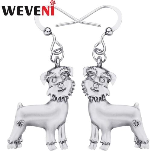 WEVENI Alloy Metal Plated Antique Gold Schnauzer Dog Earrings Cute Animal Dangle Drop Jewelry For Women Kid Party Gift Jewellery