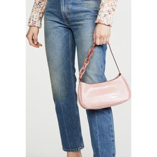 Crocodile Pattern Solid Zipper Baguette Women Soft-Faced Chain Underarm Shoulder Bag WomenS Fashion Casual Handbag Woman 2021