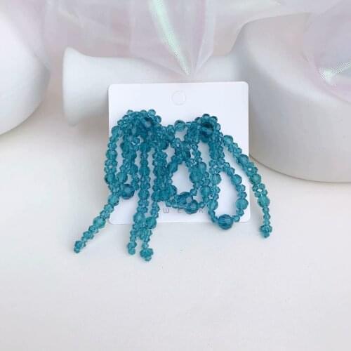 AENSOA Blue Transparent Crystal Bead Bowknot Drop Earrings for Women Exaggerated Long Dangle Earring Pendant Statement Jewelry