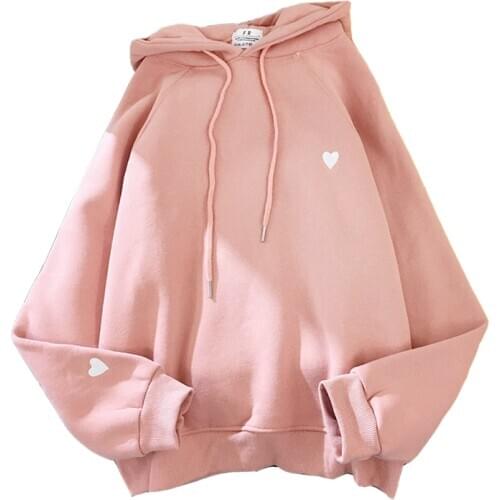 Winter Women Fashion Hoody Sweatshirt Embroidery Harajuku Love Heart Fleece Lady Hoodie Loose Long Sleeve Female Casual Pullover