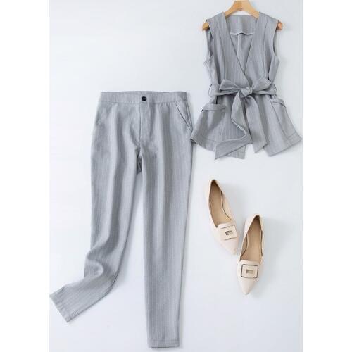 Womens suit summer 2019 was thin new sleeveless West decoration body straight nine pants temperament womens two-piece suit