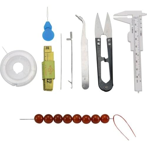 1set Big Eye Beading Needle Tweezers Scissors Vernier Calipers Measure For DIY Bracelet Necklace Jewelry Making Tools Kit Set