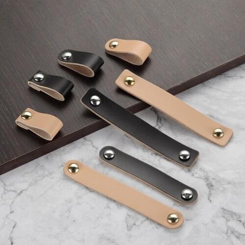 1Pcs PU Leather Handle Furniture Drawer Pull Closet Cupboard Door Pulls Ring Handle With Screw Furniture Hardware