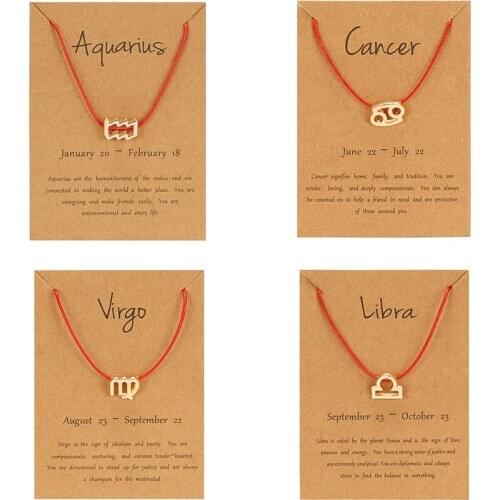 12 Constellation Zodiac Sign Bracelet Handmade Red Black Braided Rope Counple Bracelets Leo Libra Trendy Jewelry For Men Women