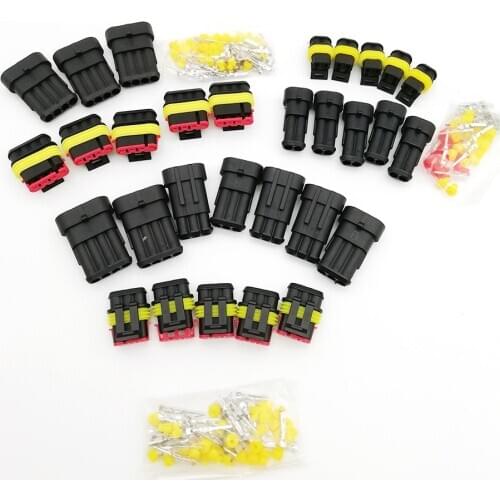 15 Sets Assorted Car Electrical Wire Connector Plug 2-4 Pin Amp HID Terminals