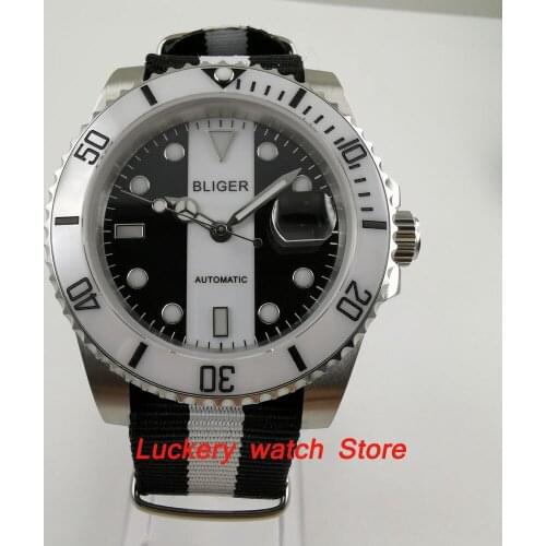 40mm Bliger black and white dial luminous ceramic bezel Automatic movement watch-BA36