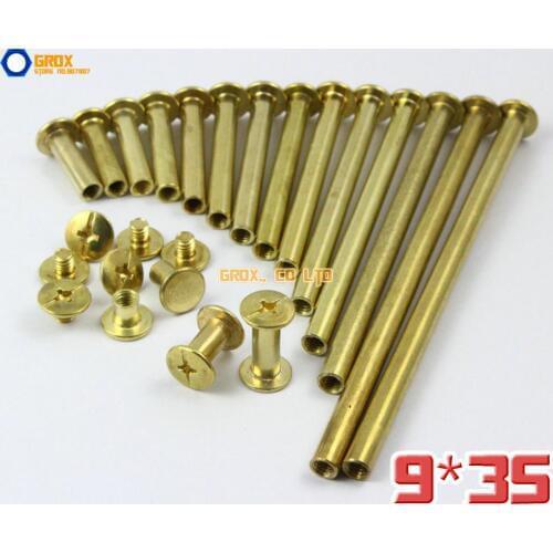 40 Pieces 9 x 35mm Brass Plated Chicago Screw Stud Rivet Belt Strap Fastener (5mm Shank Diameter)