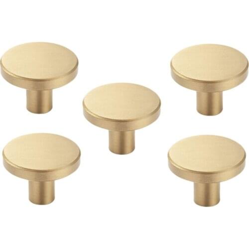 5 Pcs Gold Cabinet Knobs Pure Copper Decorative Round Knobs Handle Pulls Wall Hook Hardware for Kitchen Cabinets