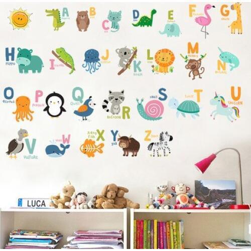 ABC Letter Kids Room Home Decoration PVC Wall Sticker Cartoon Animal Nursery Adhesive Poster Wall Decals Mural