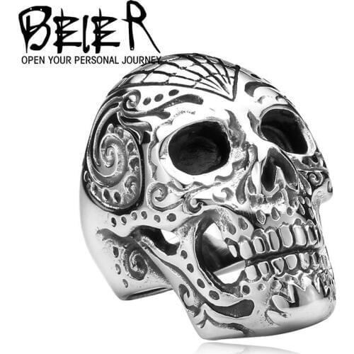 Beier new store 316L Stainless Steel ring Flower Garden Exclusive men skull ring personality Fashion jewelry LLBR8-150R