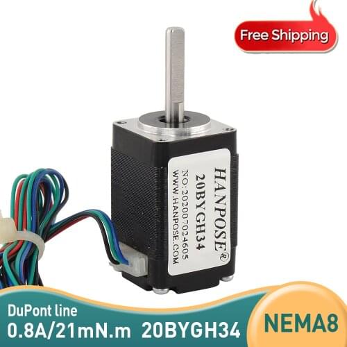Free Shipping Nema8 Stepper motor 20BYGH34 20 Series motor 21mN.m 0.8A 1.8 degree High Torque for CNC XYZ 3D Printer