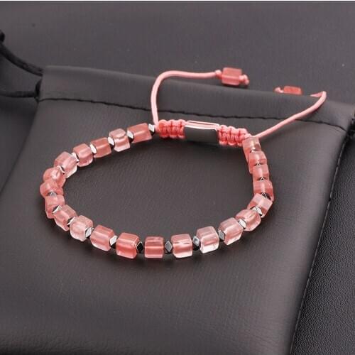 JARAVVI New Cute Design 4mm Cube Shape Natural Stone Beads Macrame Bracelet Women Jewelry Gift
