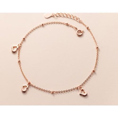 Real 925 Sterling Silver Love Heart Ankle Bracelets Ball Beads Anklets Foot Chains for Women Hypoallergenic Summer Jewelry