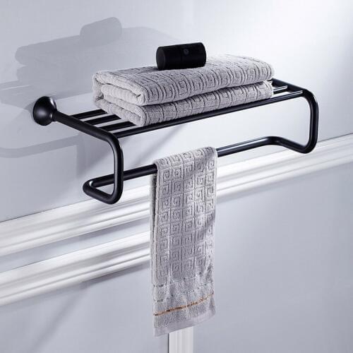 Oil Rubbed Bronze Bath Towel Rack Black Brass Bathroom Towel Holder Double Towel Shelf Bathroom Accessories BD860