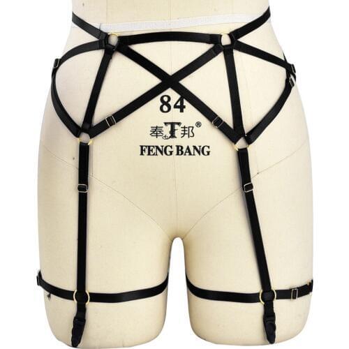 JLX.HARNESS Black Body Harness garter belt Elastic Strap Soft Bondage Bra Goth Sexy Lingerie Punk Garter Harness