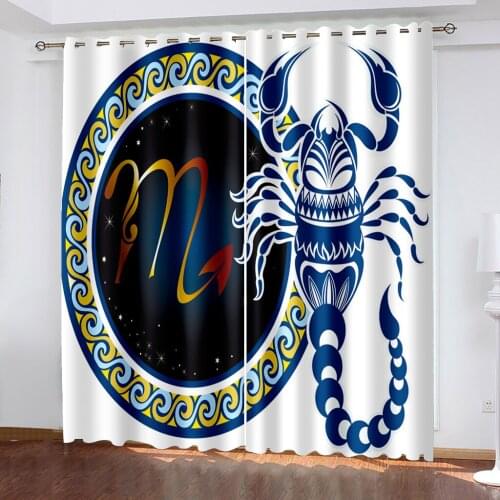 Home Blackout Decorative Curtain Living Room Bedroom Black Silk Cloth Grommet Top Curtains Scorpio Pattern Print